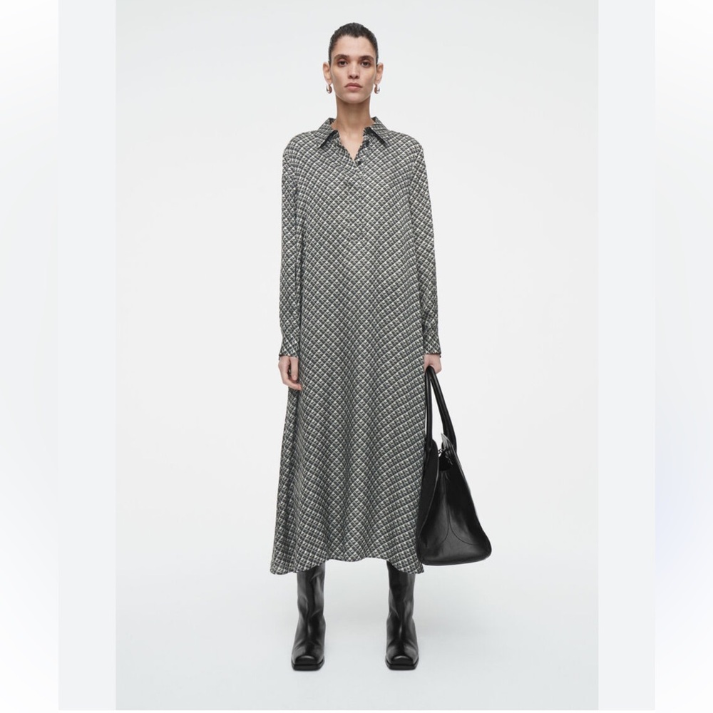 COS Black & White Patterned Long Sleeve Maxi Shirt Dress